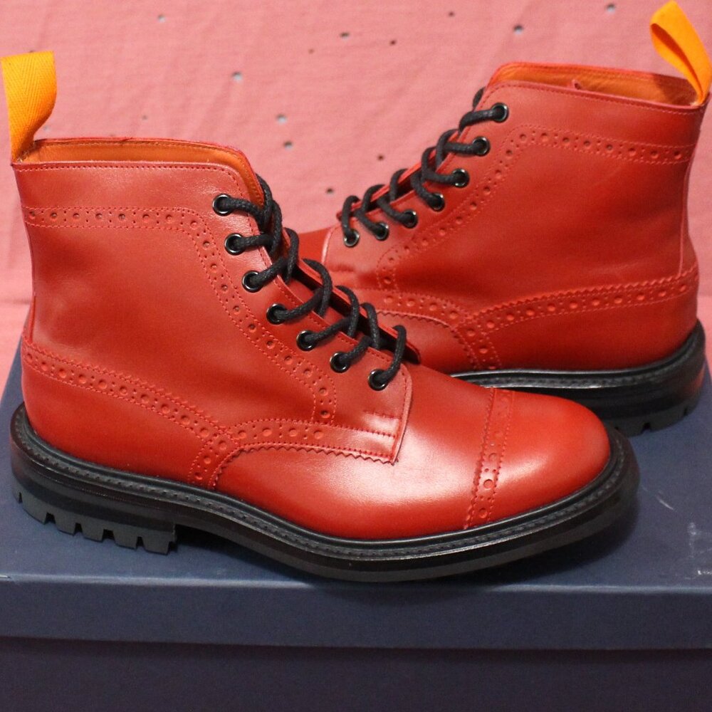 Tricker's x Junya Watanabe Comme des Garcons Cap Toe Brogue Boots in Tomato